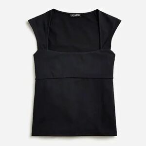 . Crew CA528 Black Squareneck cap-sleeve top in stretch cotton blend NWT